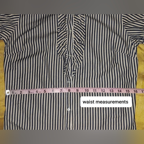 Vintage Gap Navy blue striped Cotton ruffled button top size S - Picture 8 of 9